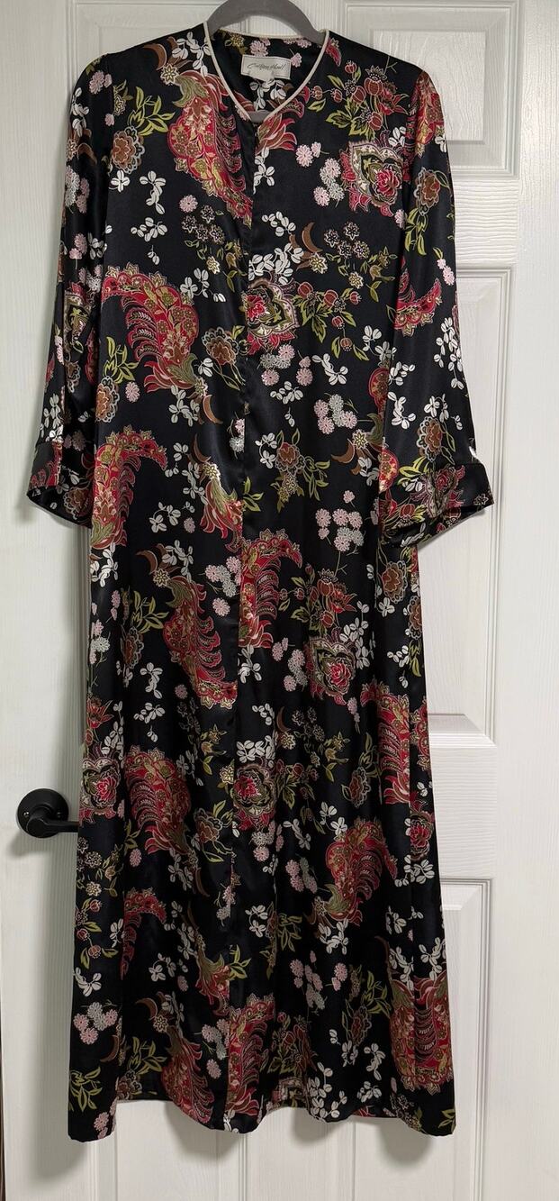 Vintage Cal H Hall Women's Floral Satin Pockets Maxi Dress Size P/ Small